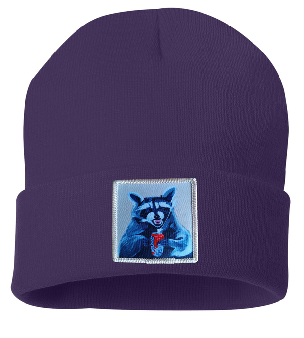 Camp Crasher Raccoon Beanie Hats Flyn Costello Purple  