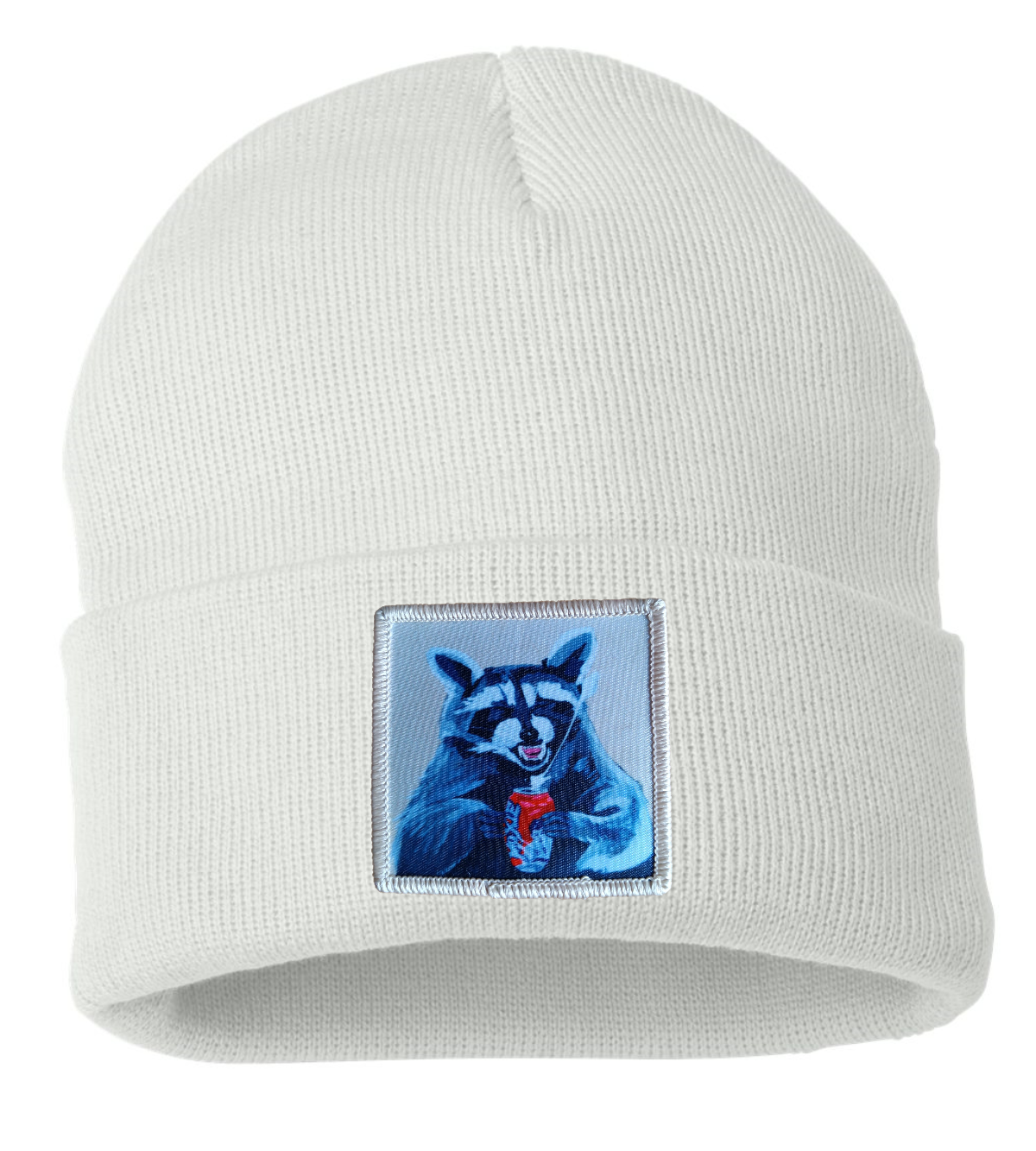 Camp Crasher Raccoon Beanie Hats Flyn Costello White  