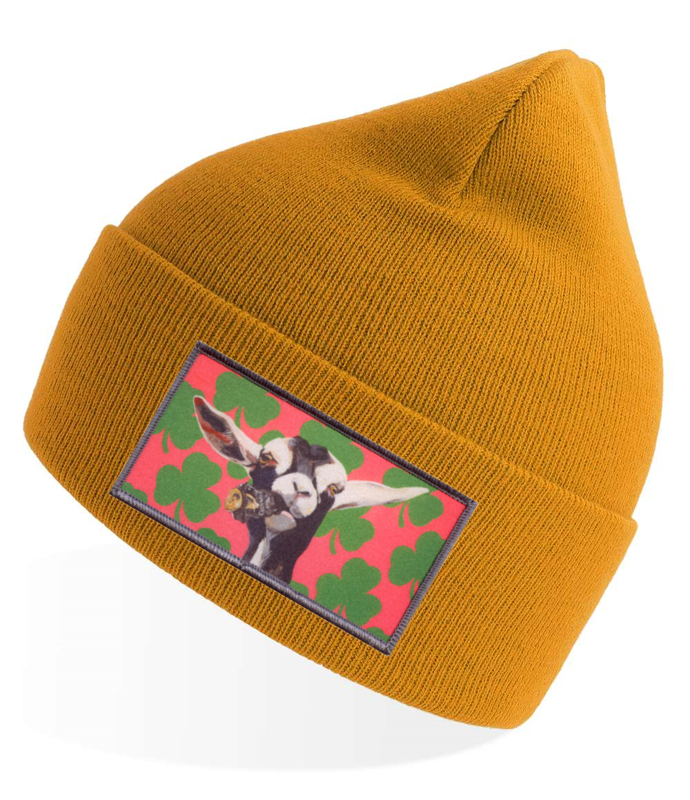 Mustard Sustainable Knit Hats Flyn Costello Can Crusher  