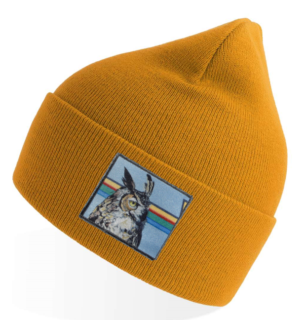 Mustard Sustainable Knit Hats Flyn Costello Owl  