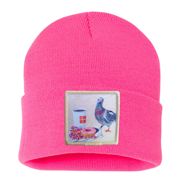Pigeons Run on Donuts Beanie Hats Flyn Costello Neon Pink  