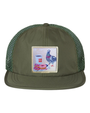 Wide Set Mesh Cap Olive Hats FlynHats Pigeons Run On Donuts  