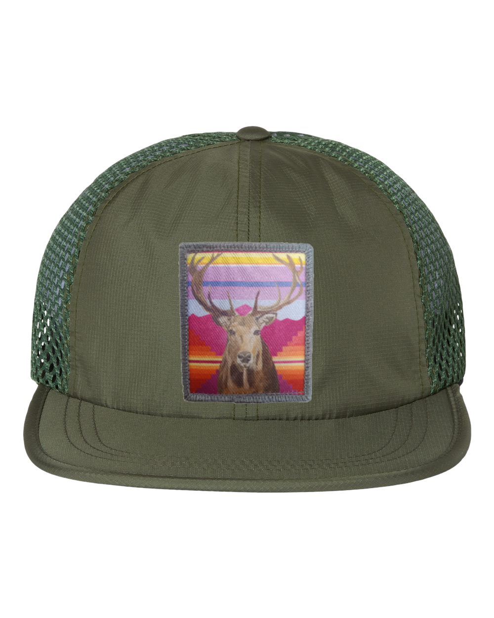 Wide Set Mesh Cap Olive Hats FlynHats Elk  