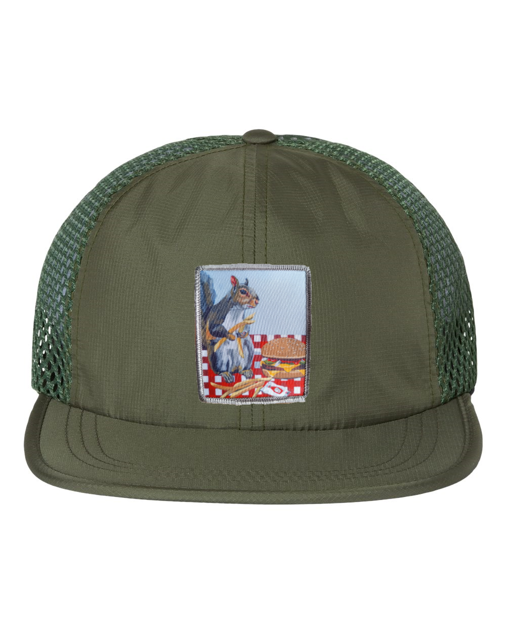 Wide Set Mesh Cap Olive Hats FlynHats Squirrel Burger  