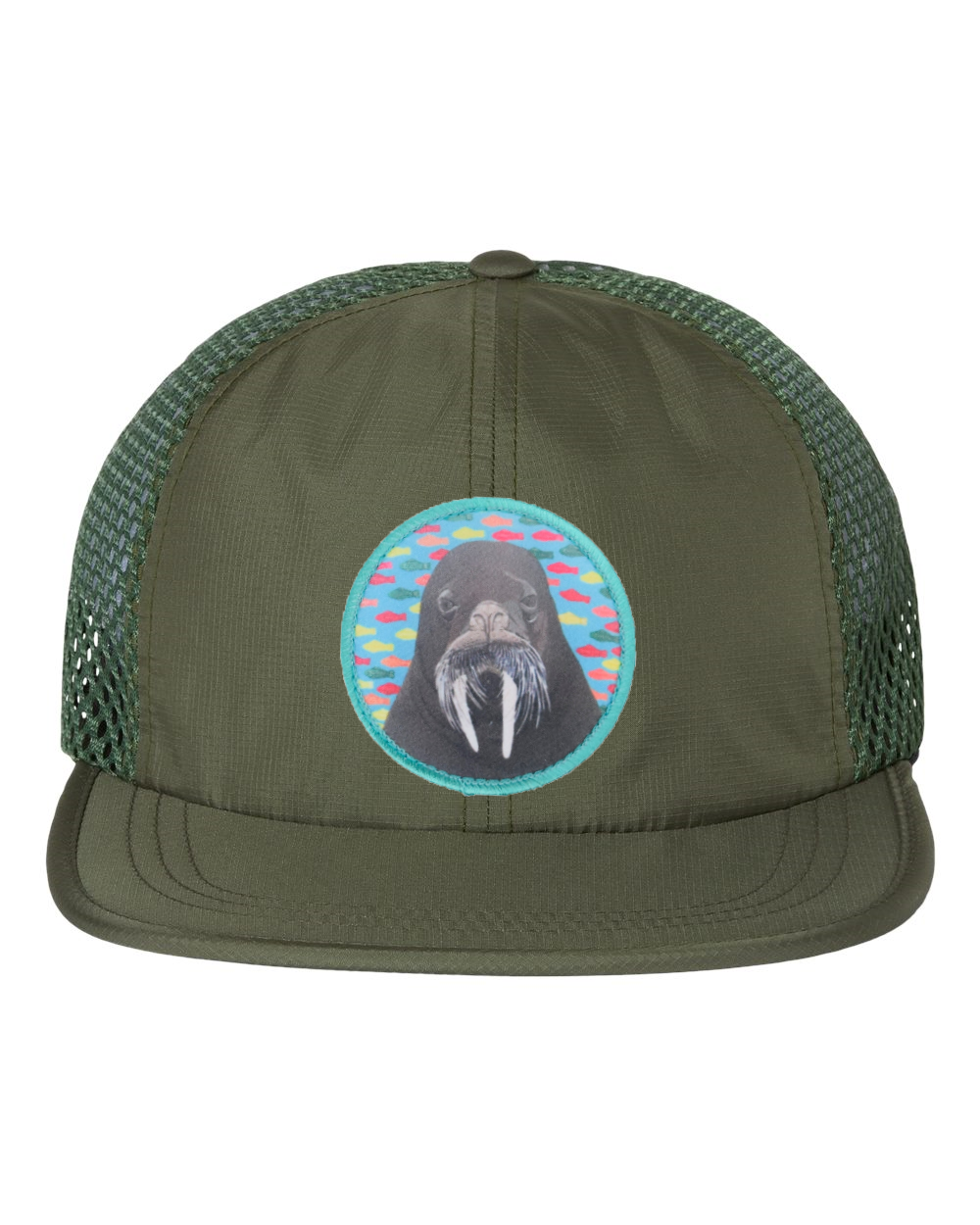 Wide Set Mesh Cap Olive Hats FlynHats Walrus  
