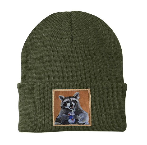 Beer Bandit Raccoon Beanie Hats Flyn Costello Olive  