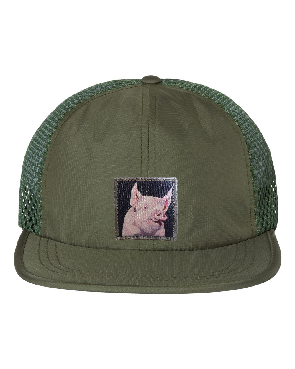 Wide Set Mesh Cap Olive Hats FlynHats Piggie  