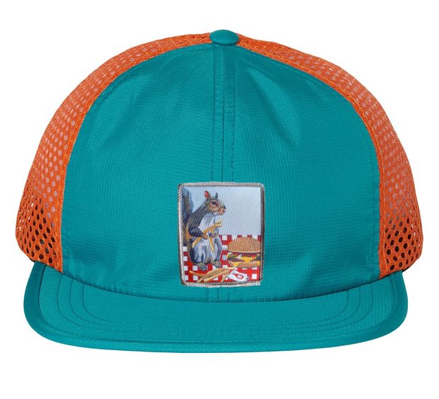 Wide Set Mesh Cap Orange/ Teal Hats FlynHats Squirrel Burger  