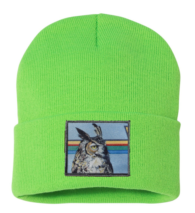 Gaia Owl Beanie Hats Flyn Costello Neon Green  