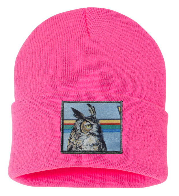Gaia Owl Beanie Hats Flyn Costello Neon Pink  
