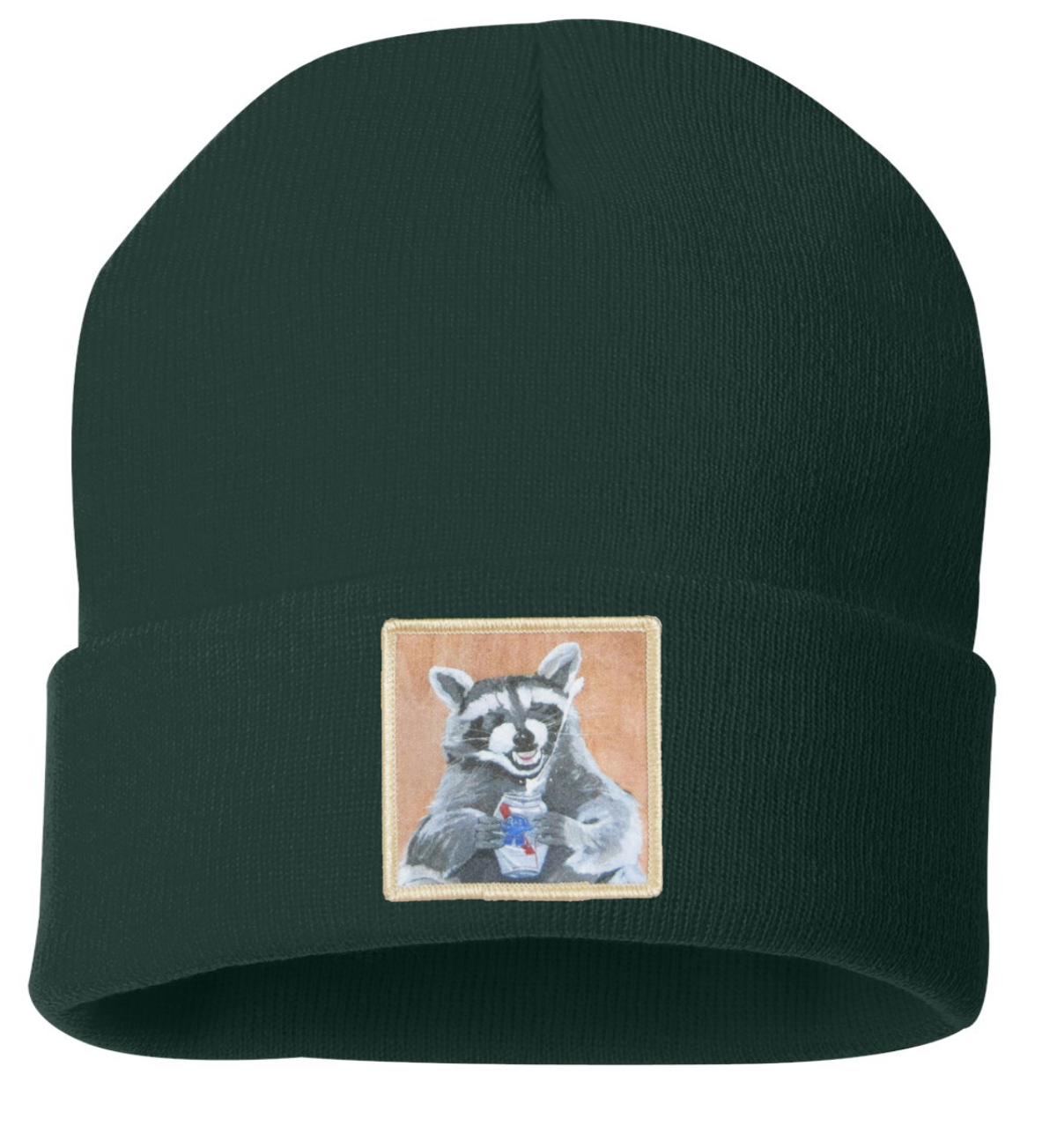 Beer Bandit Raccoon Beanie Hats Flyn Costello Forest Green  