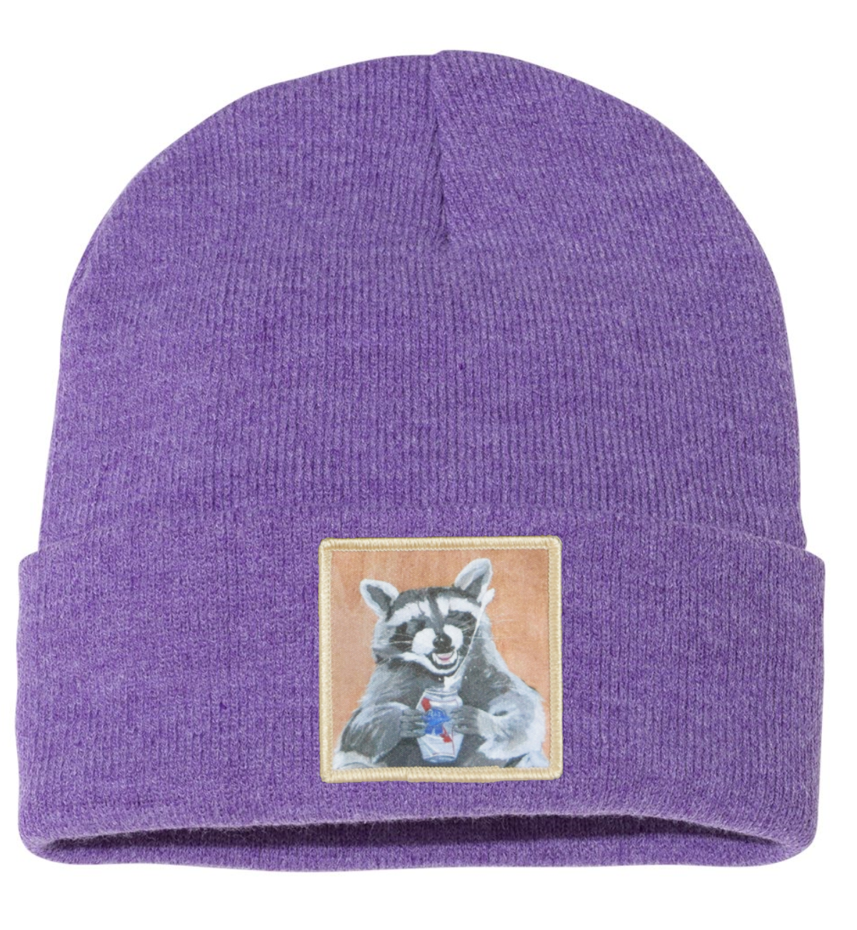 Beer Bandit Raccoon Beanie Hats Flyn Costello Heather Purple  