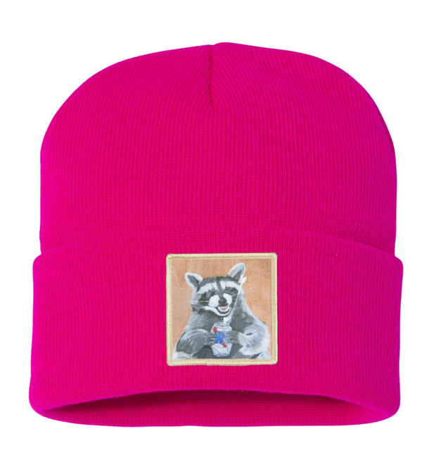 Beer Bandit Raccoon Beanie Hats Flyn Costello Neon Fuchsia  