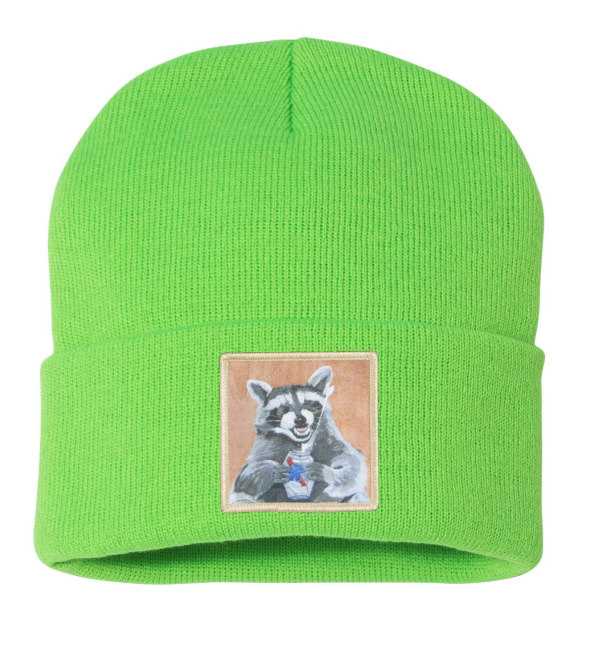 Beer Bandit Raccoon Beanie Hats Flyn Costello Neon Green  