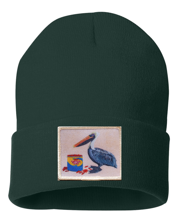 Gone Fishin' Pelican Beanie Hats Flyn_Costello_Art Forest Green  