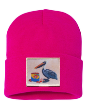 Gone Fishin' Pelican Beanie Hats Flyn_Costello_Art Neon Fuchsia  