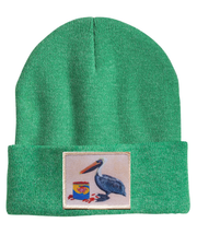 Gone Fishin' Pelican Beanie Hats Flyn_Costello_Art Heather Green  