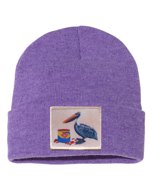 Gone Fishin' Pelican Beanie Hats Flyn_Costello_Art Heather Purple  