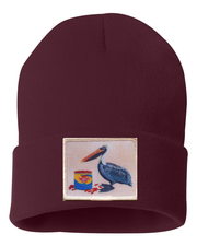 Gone Fishin' Pelican Beanie Hats Flyn_Costello_Art Maroon  