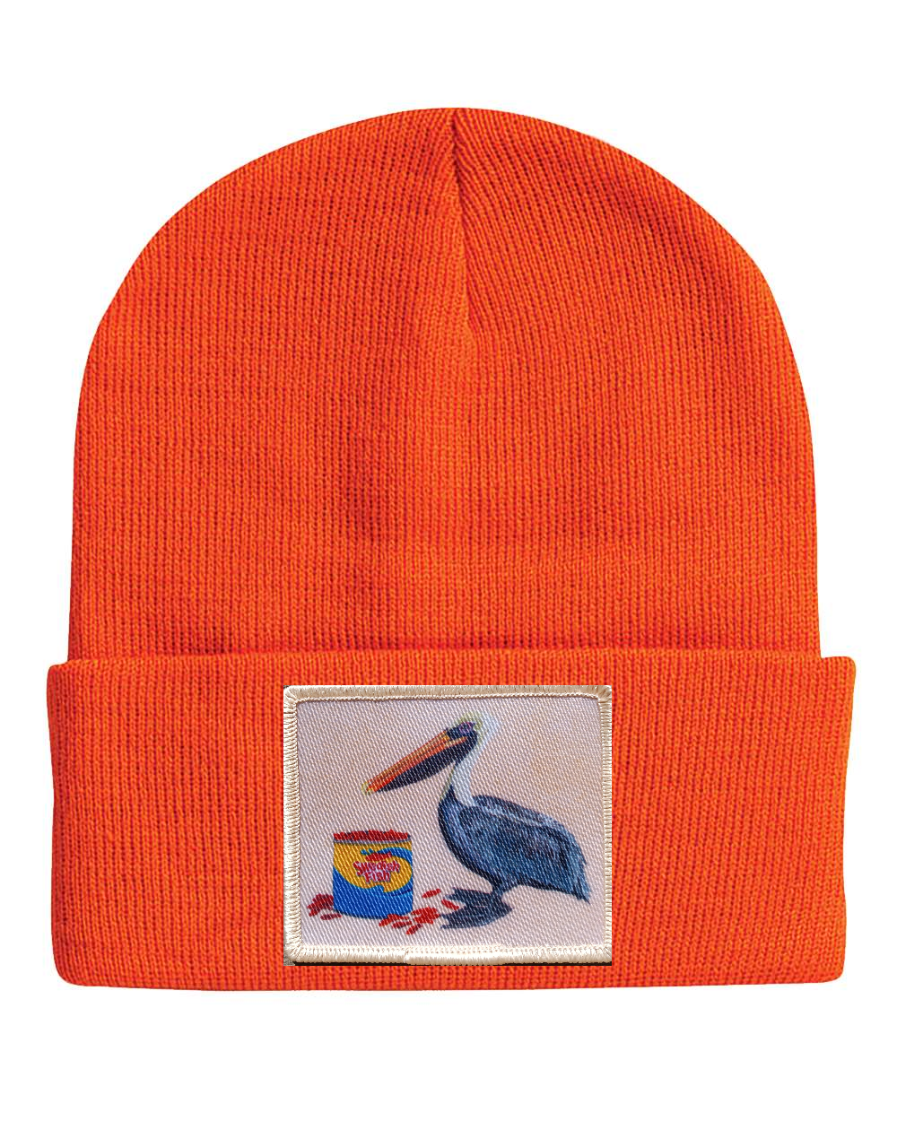 Gone Fishin' Pelican Beanie Hats Flyn_Costello_Art Neon Orange  