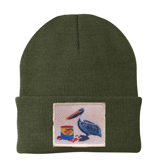 Gone Fishin' Pelican Beanie Hats Flyn_Costello_Art Olive  