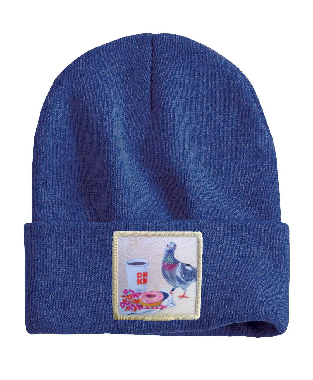 Pigeons Run on Donuts Beanie Hats Flyn Costello Heather Blue  