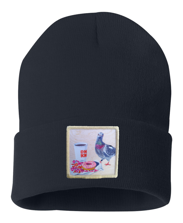 Pigeons Run on Donuts Beanie Hats Flyn Costello Navy  
