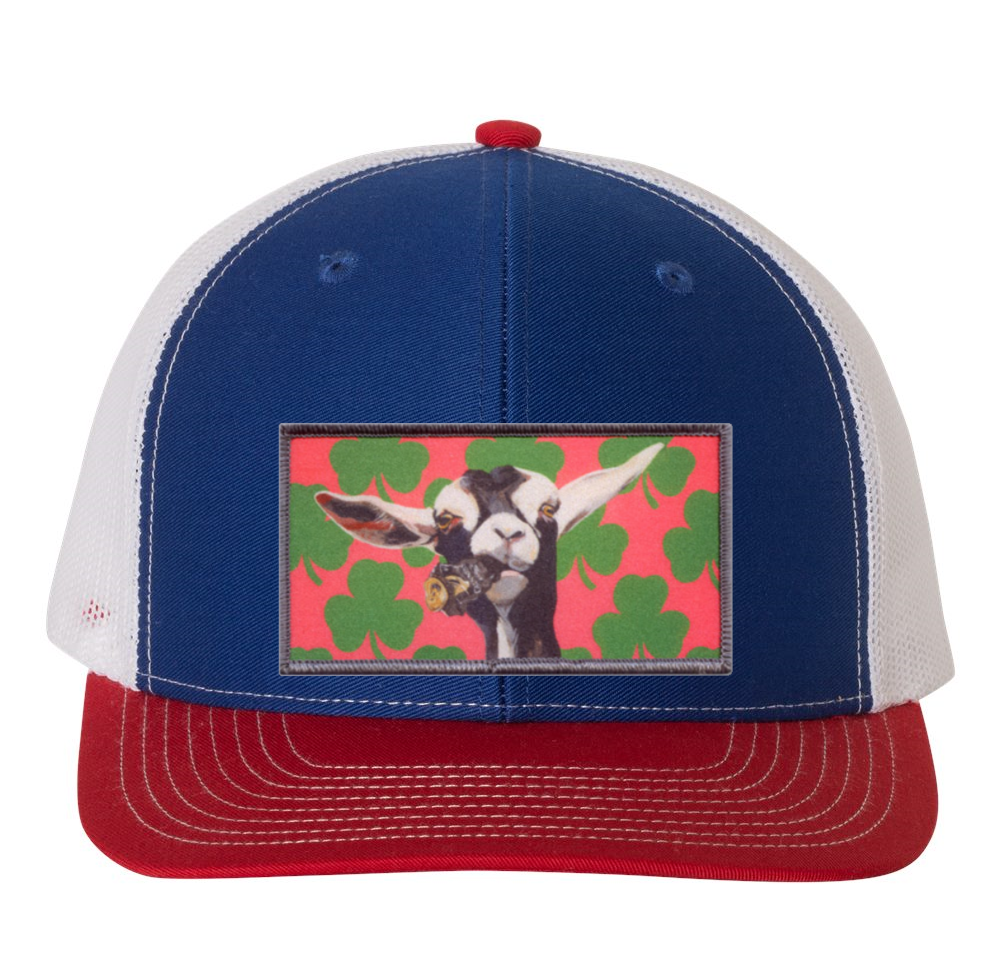 Red/White/Royal Trucker Hats Flyn Costello Can Crusher  