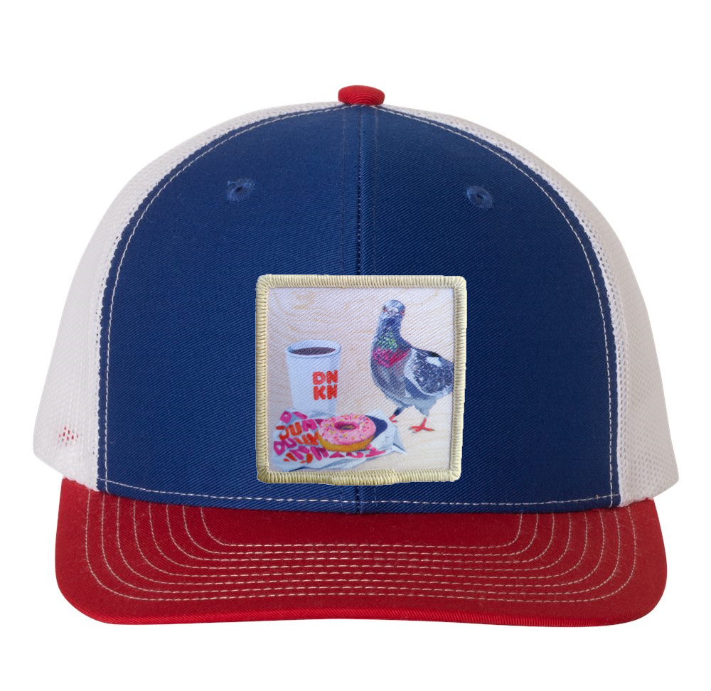 Red/White/Royal Trucker Hats Flyn Costello Pigeons Run On Donuts  