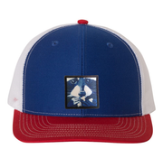 Red/White/Royal Trucker Hats Flyn Costello Raccoon Pop  