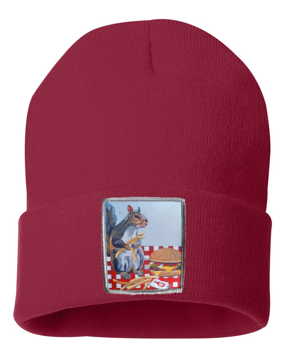 Squirrel Burger Beanie Hats Flyn_Costello_Art Cardinal Red  