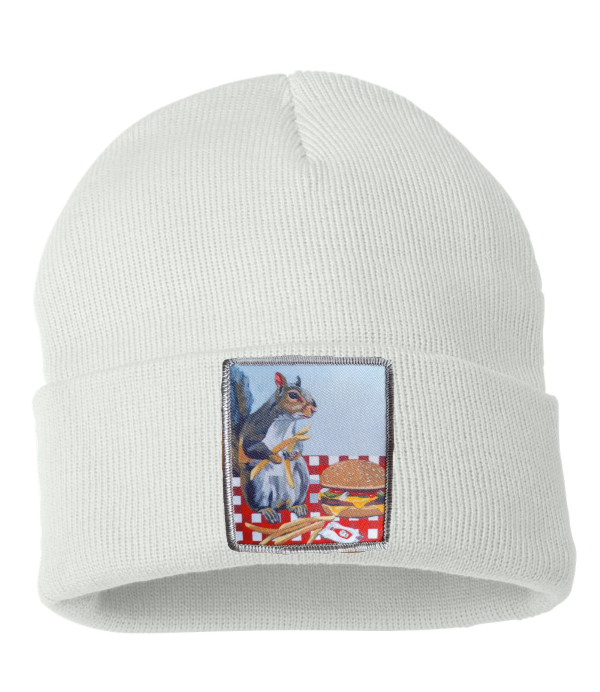 Squirrel Burger Beanie Hats Flyn_Costello_Art White  
