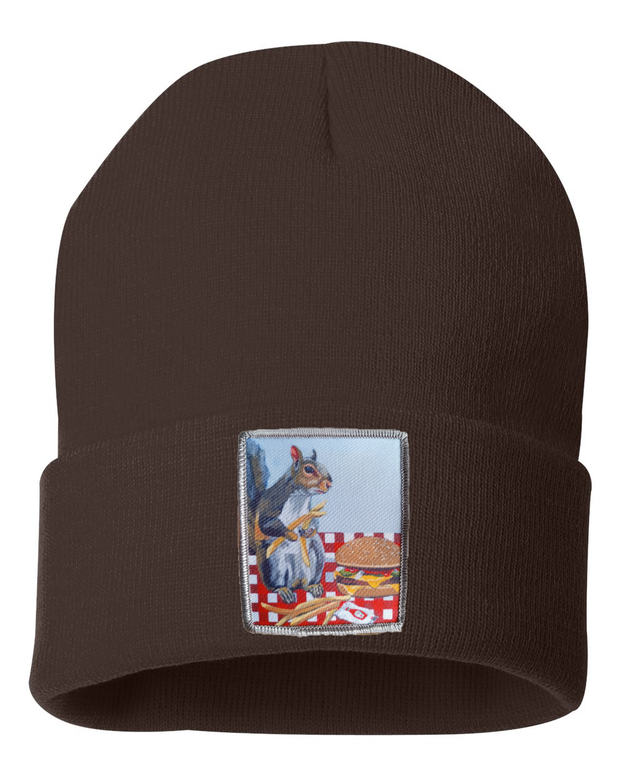 Squirrel Burger Beanie Hats Flyn_Costello_Art Brown  