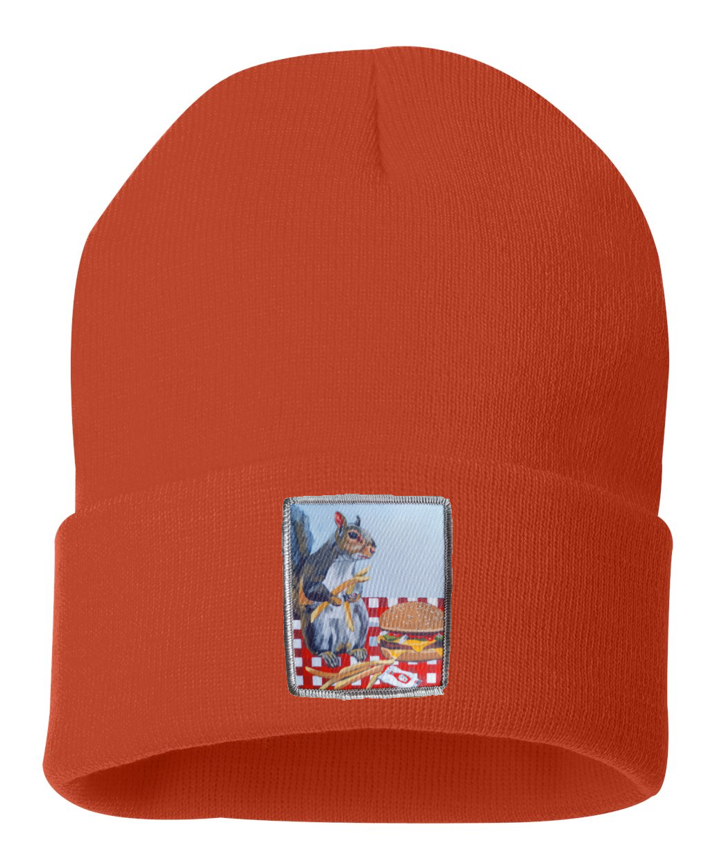 Squirrel Burger Beanie Hats Flyn_Costello_Art Burnt Orange  