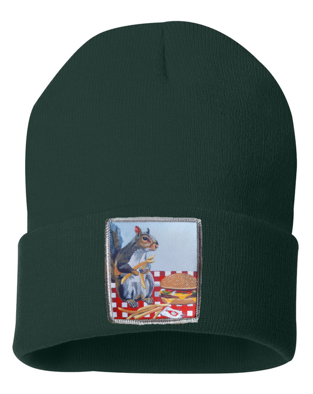Squirrel Burger Beanie Hats Flyn_Costello_Art Forest Green  