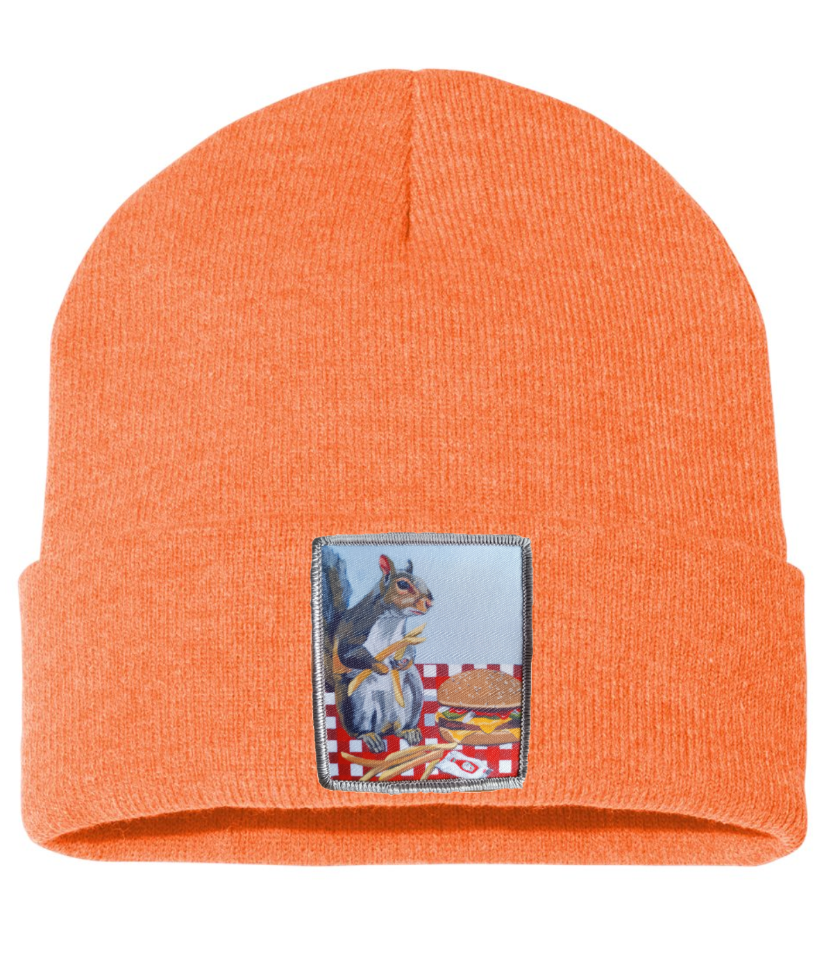 Squirrel Burger Beanie Hats Flyn_Costello_Art Heather Orange  