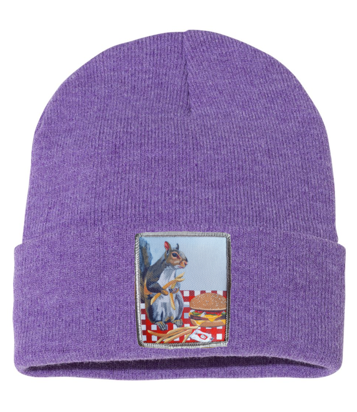Squirrel Burger Beanie Hats Flyn_Costello_Art Heather Purple  