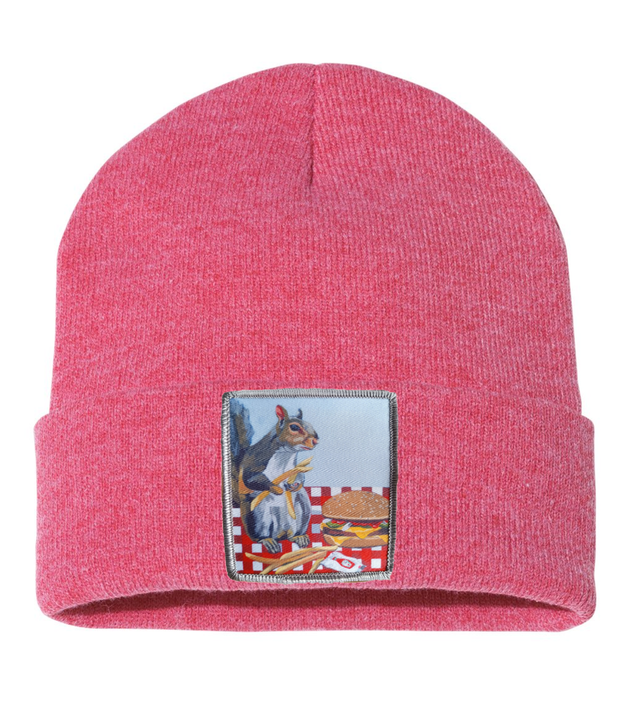 Squirrel Burger Beanie Hats Flyn_Costello_Art Heather Red  