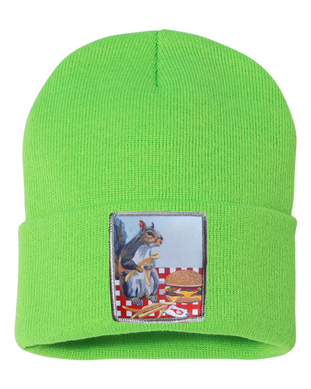 Squirrel Burger Beanie Hats Flyn_Costello_Art Neon Green  