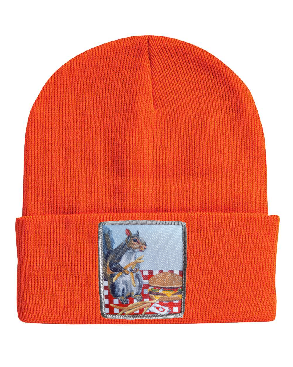 Squirrel Burger Beanie Hats Flyn_Costello_Art Neon Orange  