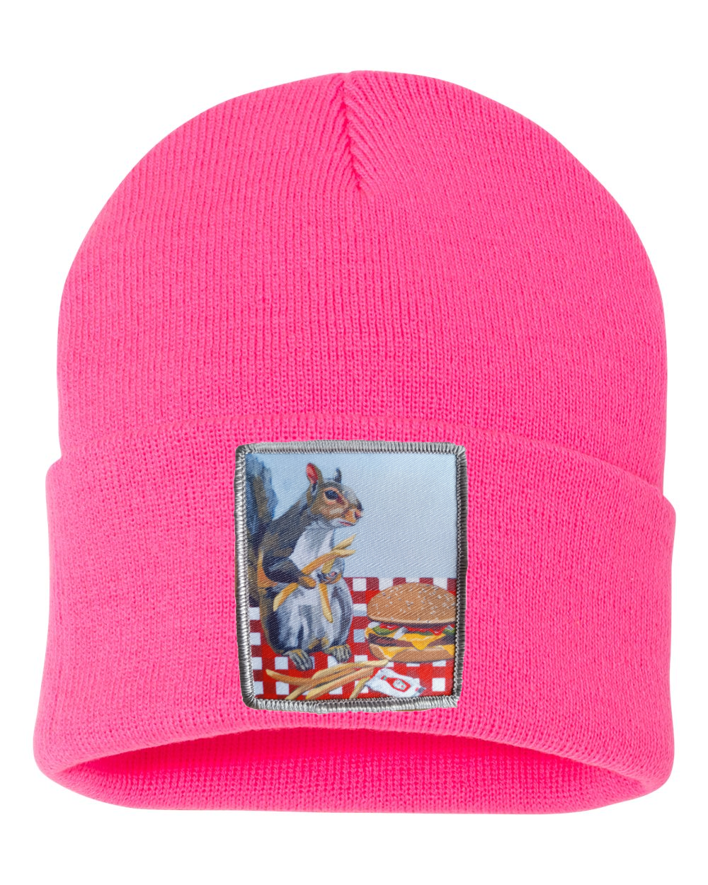 Squirrel Burger Beanie Hats Flyn_Costello_Art Neon Pink  