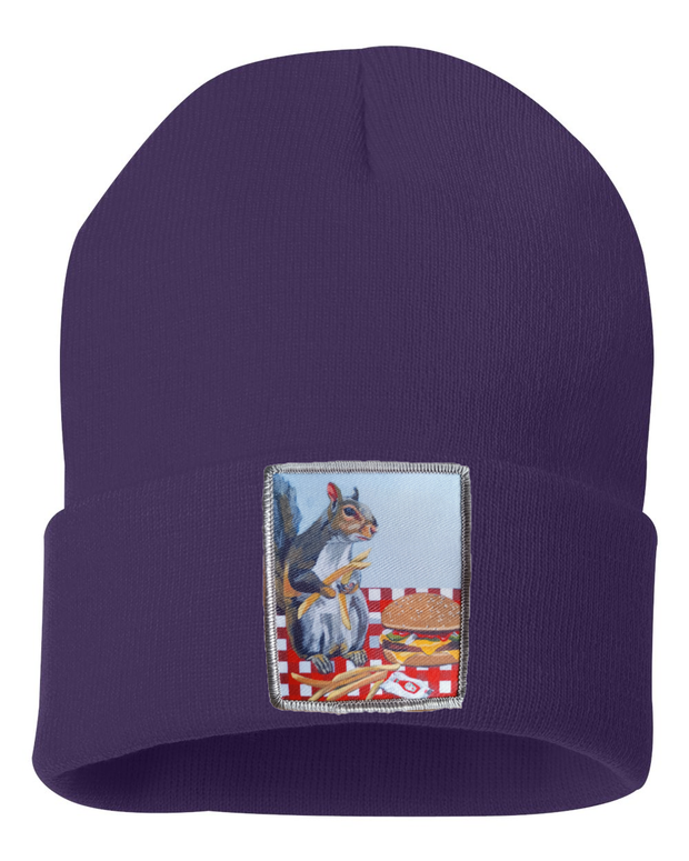 Squirrel Burger Beanie Hats Flyn_Costello_Art Purple  
