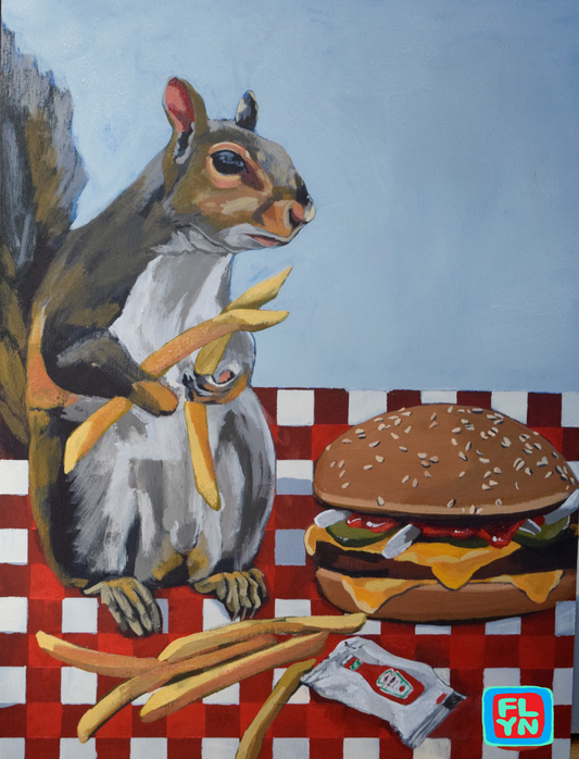 Squirrel Burger Sticker Stickers Flyn_Costello_Art 2x2.5 inches  