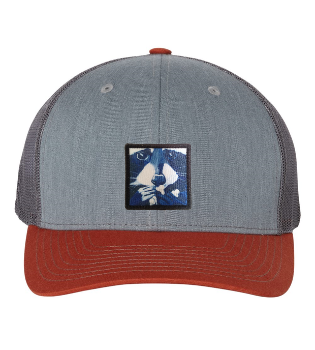 Grey/Terracotta Trucker Hats Flyn Costello Raccoon Pop  
