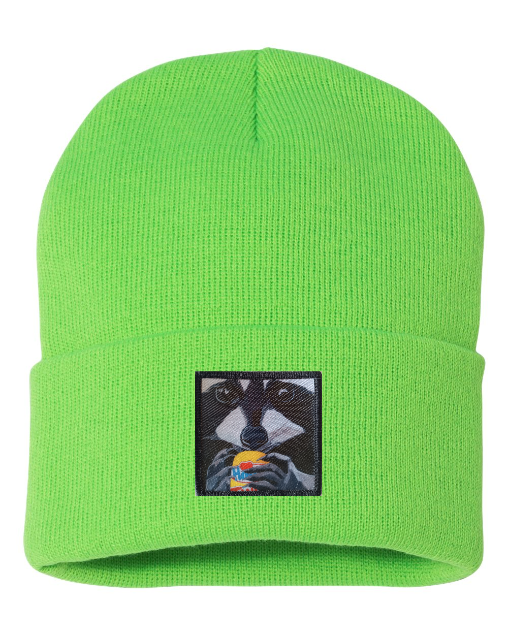 The Snack Kid Raccoon Beanie Hats Flyn Costello Neon Green  