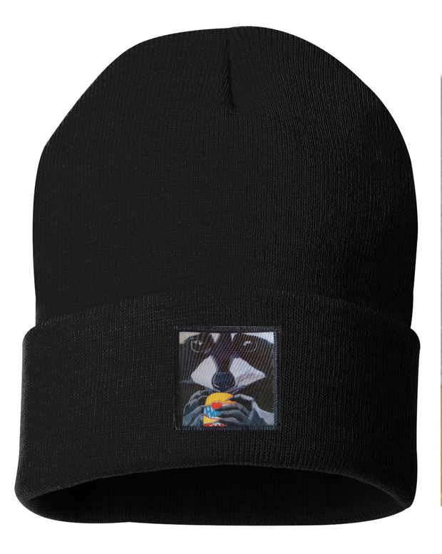 The Snack Kid Raccoon Beanie Hats Flyn Costello Black  