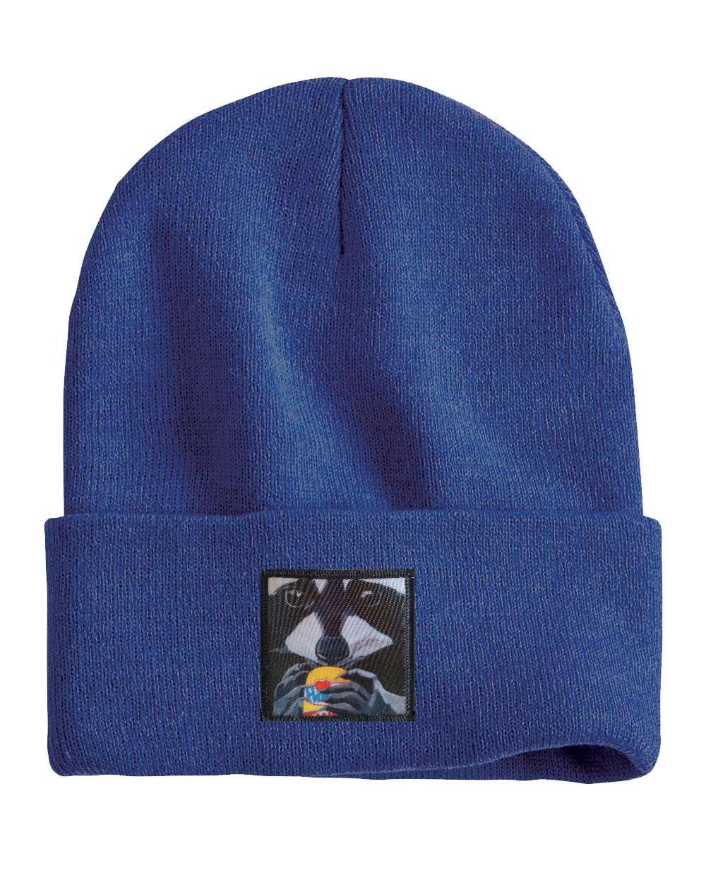 The Snack Kid Raccoon Beanie Hats Flyn Costello Heather Blue  