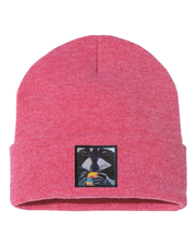 The Snack Kid Raccoon Beanie Hats Flyn Costello Heather Red  