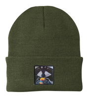 The Snack Kid Raccoon Beanie Hats Flyn Costello Olive  