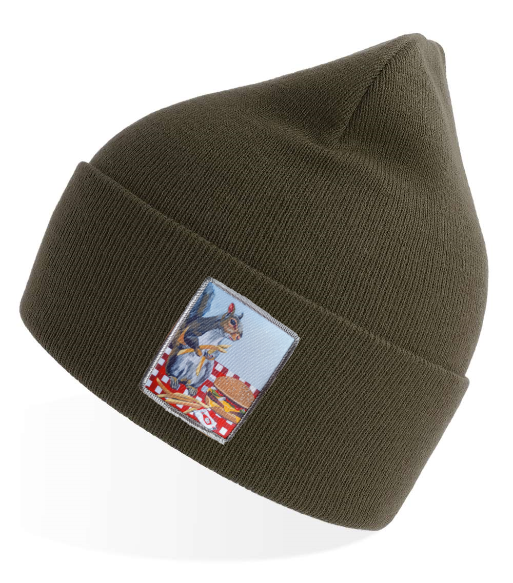 Olive Sustainable Knit Hats Flyn Costello Squirrel Burger  